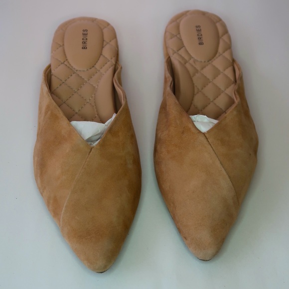 Birdies Shoes - Birdies Tan Suede Pointed-Toe Slide Flats